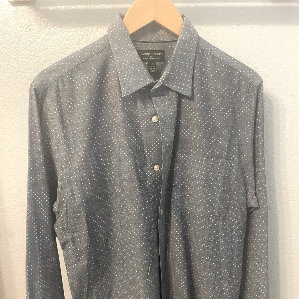 Banana Republic Dress Shirt Gray/white Polka Dots